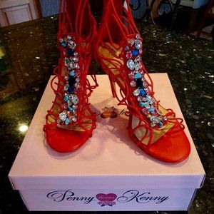 Penny Loves Kenny Red Sz 9.5 Women's Jeweled Heels